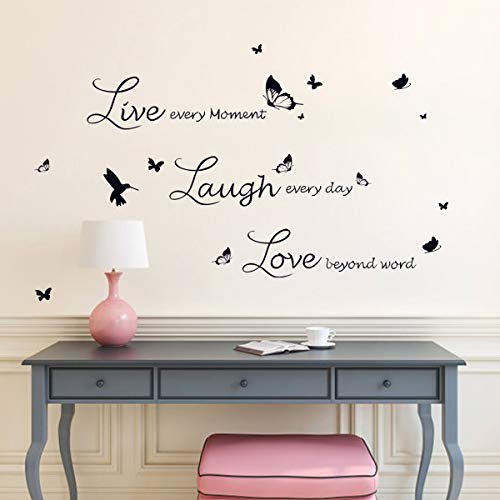 decalmile Vinilos Frases Live Love Laugh Mariposa Pegatinas de Pared Decoración del Hogar para Sala de Estar Dormitorio Oficina