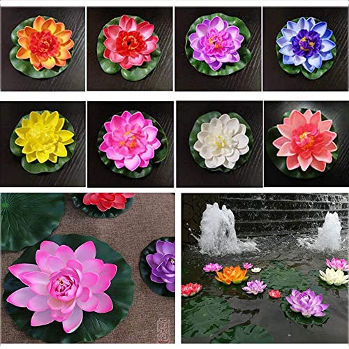 Decoración de Flor de Loto, 8Pcs Flor de Loto Impermeable, Loto Artificial, Flor de Loto de Espuma, Flor de Loto Flotante, 10cm para Estanque de Jardín, Fuente, Decoración de Acuarios (8 Colores)