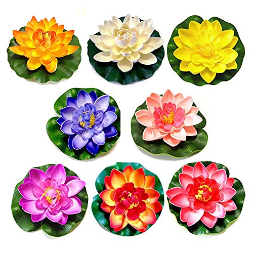 Decoración de Flor de Loto, 8Pcs Flor de Loto Impermeable, Loto Artificial, Flor de Loto de Espuma, Flor de Loto Flotante, 10cm para Estanque de Jardín, Fuente, Decoración de Acuarios (8 Colores)