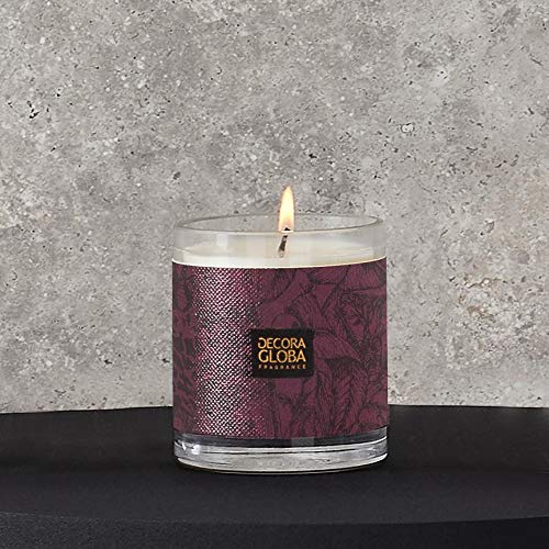 Decoragloba - Vela Aromática en Vaso de Cristal - Fragancia Dhamir - Aroma Masculino a Café, Cuero, Ámbar, Sándalo y Vainilla - 50 Horas de Quemado - Colección "Africa Experience" - 220gr