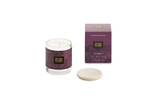 Decoragloba - Vela Aromática en Vaso de Cristal - Fragancia Dhamir - Aroma Masculino a Café, Cuero, Ámbar, Sándalo y Vainilla - 50 Horas de Quemado - Colección "Africa Experience" - 220gr