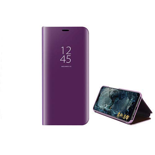 Dedux Funda Samsung Galaxy A30s + [2 Pack] Protector de Pantalla - Modelo Inteligente Fecha/Hora Ver Espejo Brillante tirón del Caso Duro con para el Samsung Galaxy A30s, Púrpura