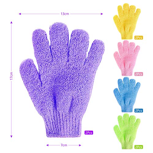 Demason 5 Pares Guantes Exfoliantes para Baño, Guantes Exfolantes Corporales, Guantes de Ducha, de Fibra Poliéster, con Buena Elastidad, Herramientas para Bañarse, Azul, Púrpura, Amarillo, Verde, Rosa