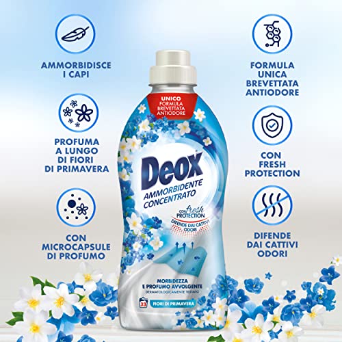 Deox Suavizante para lavadora concentrado, prendas suaves y perfumadas, con tecnología Fresh Protection, fragancia flores de primavera, 33 lavados x 8 paquetes