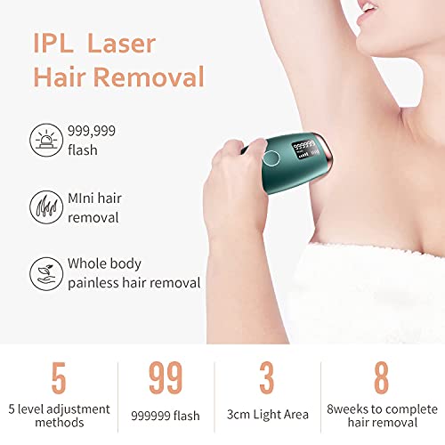 Depiladora Luz Pulsada IPL, Equipo Profesional para Sistema Eléctrico de Depilación Femenino y Mujeres Masculino, Depiladora Laser de Larga Duración en Rostro, Cuerpo y Piernas, 999,999 Flashes