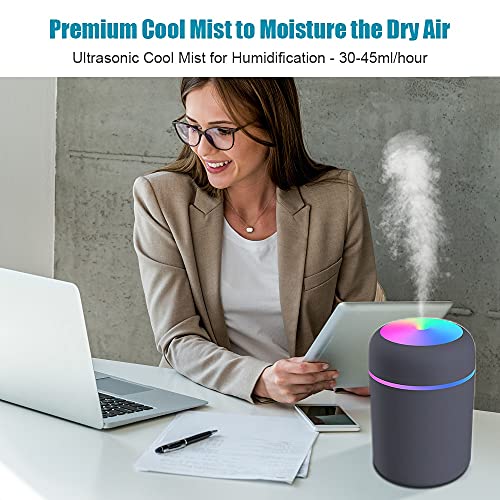 DERSHARA Humidificador Mini - Unidad de humidificación de Primera Calidad con Tanque de Agua de 300ml, Funcionamiento ultrasónico silencioso, Apagado automático y función de luz Nocturna