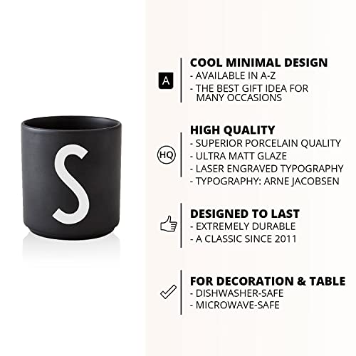 Design Letters Taza de porcelana personal (Negra) - S - Taza decorativa y apilable con muchas funciones, disponible de la A a la Z, los accesorios se venden por separado, 250 ml