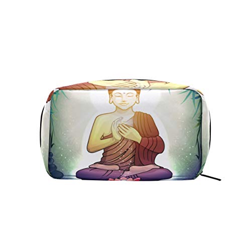 DEZIRO Buda en meditación con flor de loto bolsa de maquillaje para mujer