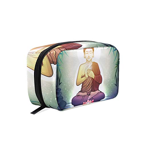 DEZIRO Buda en meditación con flor de loto bolsa de maquillaje para mujer