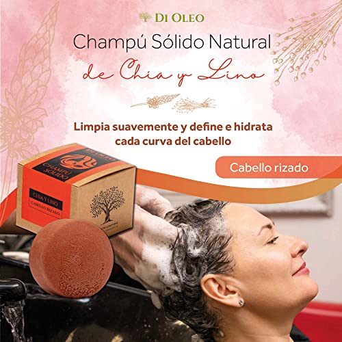 Di Oleo Champú Sólido de Chia y Lino – Cabello Rizado, Champú Natural y Vegano para el cuidado del pelo, Hombre y Mujer, Fabricado en España, 100 g