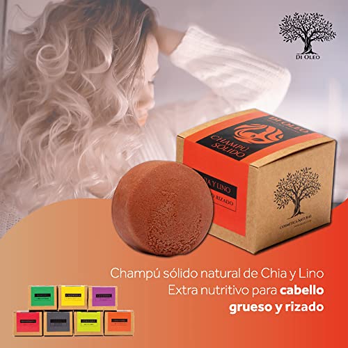 Di Oleo Champú Sólido de Chia y Lino – Cabello Rizado, Champú Natural y Vegano para el cuidado del pelo, Hombre y Mujer, Fabricado en España, 100 g