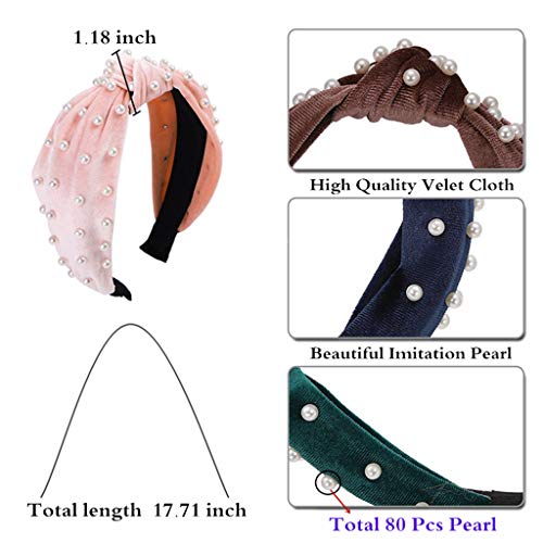 Diademas para mujer con perlas – 1 diadema trenzada de terciopelo sintético de perlas de terciopelo, elegante clip para el pelo, horquillas para el pelo, accesorios para peinado, color rosa