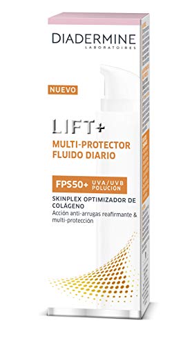 Diadermine Lift+ Multiprotector, Fluido Rio Antiarrugas FPS50+, Acción Antiarrugas Reafirmante, Blanco, 40 Mililitros