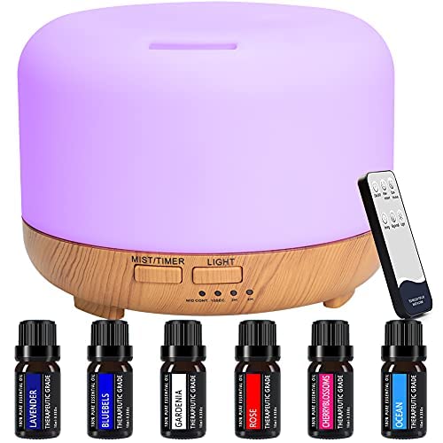 Difusor Aceites Esenciales - GLAMSVILL Ultrasónico Difusor Aromaterapia 300ml Difusor de Aroma humectador,vapor y niebla adjustable,7-Color LED,4 Temporizador para su salon, dormitorio u oficina