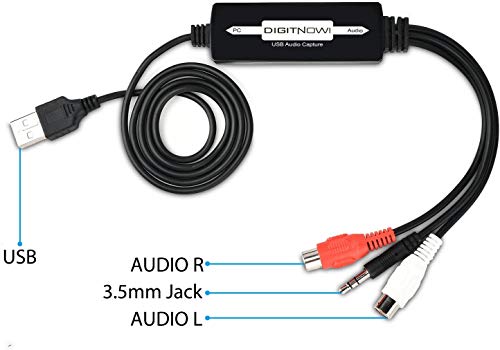 DIGITNOW! Convertidor de captura de Audio USB, para cintas de casete de vinilo a convertidor de MP3 digital, compatible con Mac y Windows 10 / 8.1 / 8/7 / Vista / XP