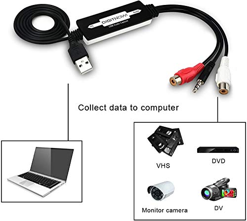 DIGITNOW! Convertidor de captura de Audio USB, para cintas de casete de vinilo a convertidor de MP3 digital, compatible con Mac y Windows 10 / 8.1 / 8/7 / Vista / XP