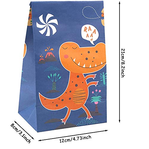 Dinosaur World Bolsa de papel Kraft Bolsa de dulces 24 Bolsas pequeñas de regalo de dinosaurio Imágenes de dibujos animados Rosa Azul Púrpura 0range Bolsa de regalo de cumpleaños para