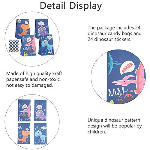 Dinosaur World Bolsa de papel Kraft Bolsa de dulces 24 Bolsas pequeñas de regalo de dinosaurio Imágenes de dibujos animados Rosa Azul Púrpura 0range Bolsa de regalo de cumpleaños para