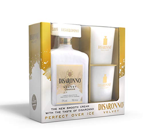 Disaronno Licor de crema velvet - 70cl - Pack con dos vasos cristal blanco de regalo