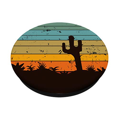 Diseño vintage retro negro desgastado Saguaro cactus atardecer PopSockets PopGrip Intercambiable