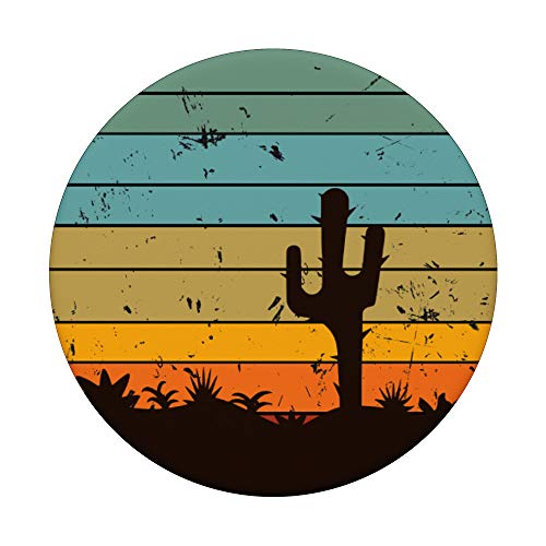 Diseño vintage retro negro desgastado Saguaro cactus atardecer PopSockets PopGrip Intercambiable