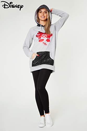 Disney Sudaderas Mujer, Sudadera Mujer con Capucha de Minnie y Mickey Mouse y Lentejuelas, Merchandising Oficial Regalos para Mujer y Adolescente Talla S-XL (Gris, L)