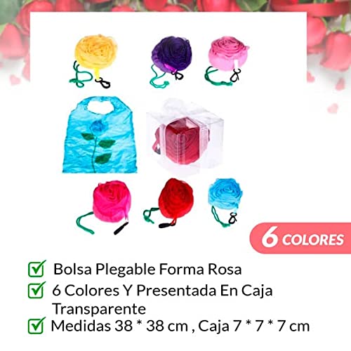 DISOK - Lote de 10 Bolsas Plegable Rosa con Cajita Y Lazo. Bolsas de la Compra Detalles Bodas, Bolsas Desechables Reutilizables de Tela