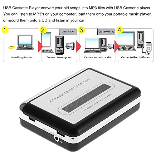Docooler USB Convertidor Cinta a MP3 and Cassette Player,convierte los cassettes de audio a los cassettes de MP3 digitales para grabar en MP3 o Windows