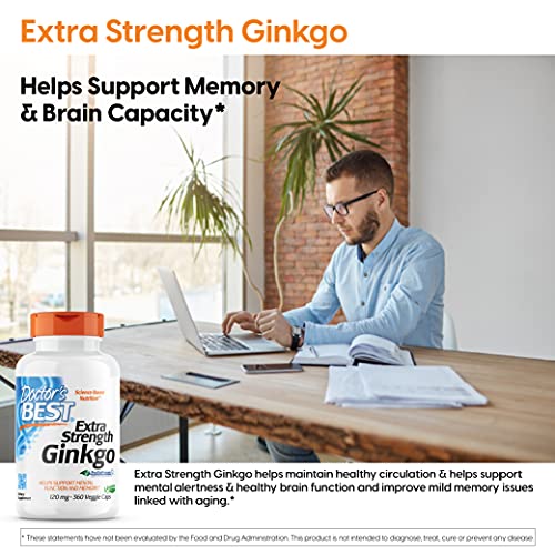 Doctor's Best Extra Strength Ginkgo, 120mg - 360 vcaps 360 Unidades 220 g