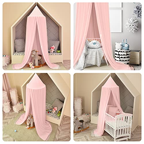 Dosel de cama de princesa con pompones Colgante de gasa Mosquitera para niños Castillo al aire libre de interior Tienda de juegos Tienda colgante Casa Decoración Rincón de lectura - Rosa