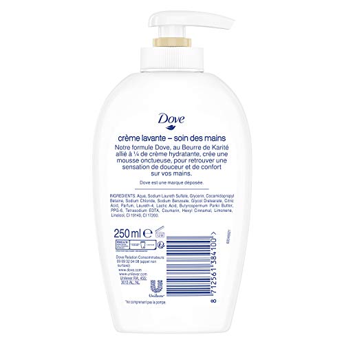 Dove Soin des Mains Savon Lavant Antibactérien Beurre de Karité & Vanille, Pour des mains douces et hydratées (Lot de 6x250ml)