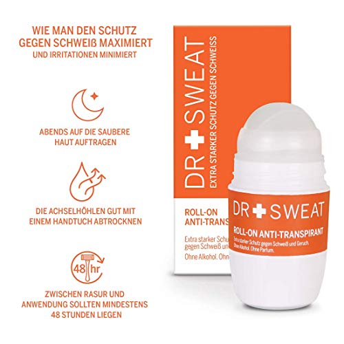 Dr. Sweat Anti-Transpirant - Antitranspirante para 7 días de protección contra el sudor Roll-On en caso de sudoración intensa, clínicamente probado, 50 ml, 1 unidad