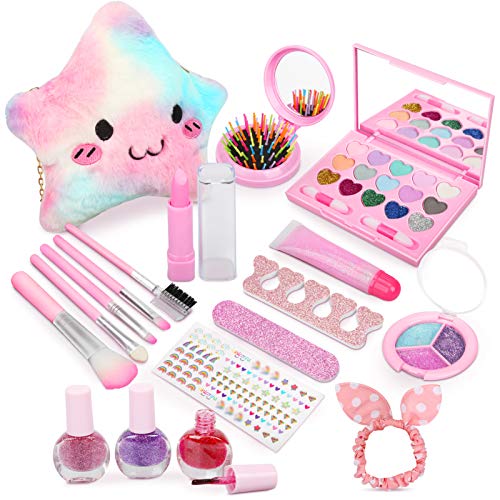 Dreamon Kit de Maquillaje Niñas Lavables, Seguro y No Tóxico Cosméticos con Bolsa de Felpa Regalo para Niñas Chicos 3 años