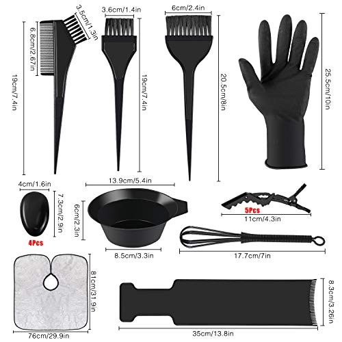 Dreamtop 18 piezas Kit de tinte de pelo teñido Tinting Bowl Tinting Brush Ear Cover Gloves Hair Highlighting Board mezclador de tinte y capa de coloración de cabello para salón y uso en el hogar para