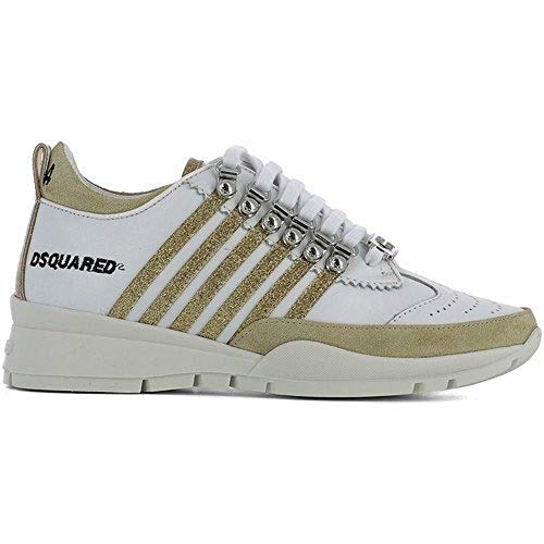 DSQUARED2 Zapatillas de mujer Runner 251 blanco y dorado Blanco Size: 39 EU