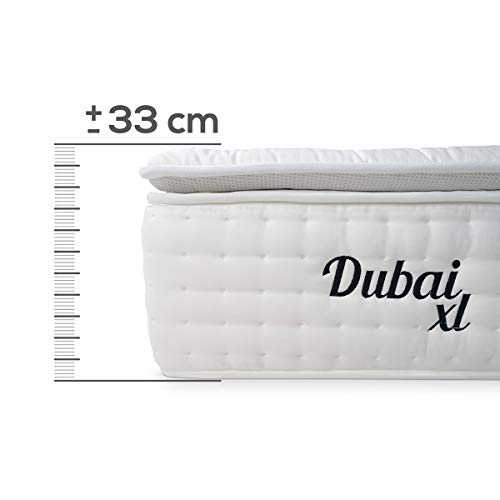 DUÉRMETE ONLINE Colchón Dubai XL Muelles Ensacados + Visco + Topper | Lujo y Confort | Altura 33cm | Tejido Viscosa Natural, Blanco, 135x200