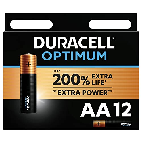 Duracell - Pilas alcalinas Optimum AA, 1.5 Voltios LR6 MX1500, paquete de 12
