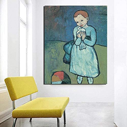 Dvbhd Cuadros decoracionPóster de Pablo Picasso Imprime niño con una Paloma Picasso Lienzo Pintura al óleo Salon de Estar Moderna Decoracion de Dormitorio para niños60x80cm x1 Sin Marco