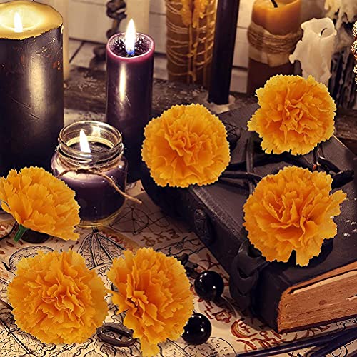 Eastleader Flor de caléndula Naranja Clara Artificial, 30 Piezas Flores de caléndula Artificiales Tela de Seda Conjunto de decoración de caléndulas Naranja Clavel Flores Decoraciones