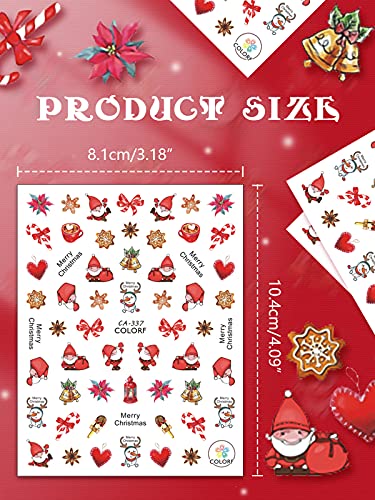 EBANKU 12 hojas Pegatinas para Uñas Navidad, 3D Nail Art Stickers Navidad Etiquetas Autoadhesivas Para Decoraciones De Uñas Navideñas DIY