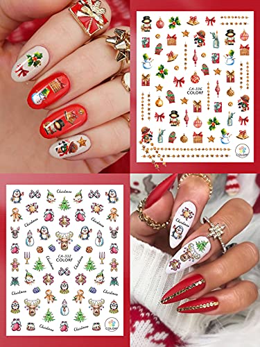 EBANKU 12 hojas Pegatinas para Uñas Navidad, 3D Nail Art Stickers Navidad Etiquetas Autoadhesivas Para Decoraciones De Uñas Navideñas DIY