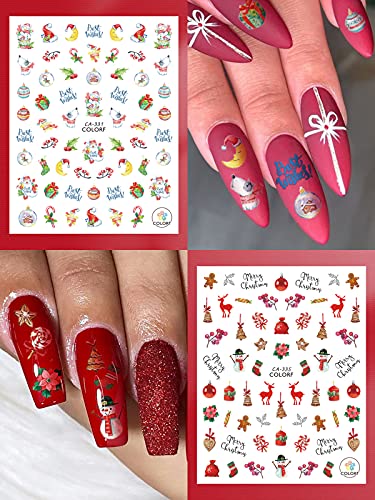 EBANKU 12 hojas Pegatinas para Uñas Navidad, 3D Nail Art Stickers Navidad Etiquetas Autoadhesivas Para Decoraciones De Uñas Navideñas DIY