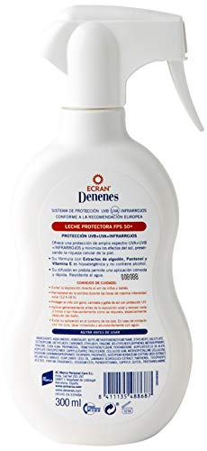 Ecran Denenes - Spray de Leche Solar Protectora SPF 50 para Pieles Sensibles y Atópicas, Pieles Mojadas, 80 Minutos de Duración - 300 ml