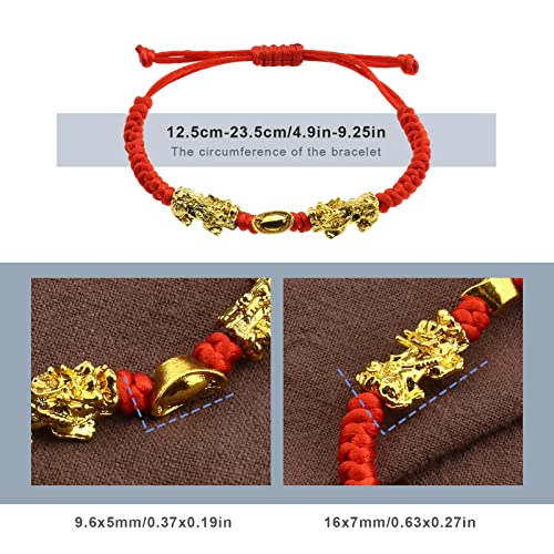 ECSiNG 2 piezas de doble Pi Xiu / Pi Yao Richesse de oro lingot rojo cadena para mujer, hombre o familia, joyas ajustables para atraer riqueza y buena suerte