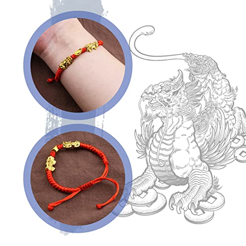 ECSiNG 2 piezas de doble Pi Xiu / Pi Yao Richesse de oro lingot rojo cadena para mujer, hombre o familia, joyas ajustables para atraer riqueza y buena suerte