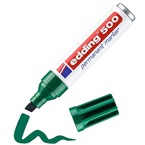 edding 500 marcador permanente - verde - 1 rotulador - punta biselada 2-7 mm - resistente al agua, de secado rápido, rotuladores indelebles - para cartón, plástico, madera, metal, vidrio