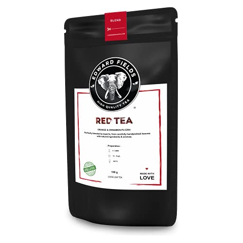 Edward Fields Tea ® - Té Rojo Pu Erh orgánico a granel con Canela y Naranja. Té bio recolectado a mano con ingredientes naturales y ecológicos, 100g, Yunnan, China.