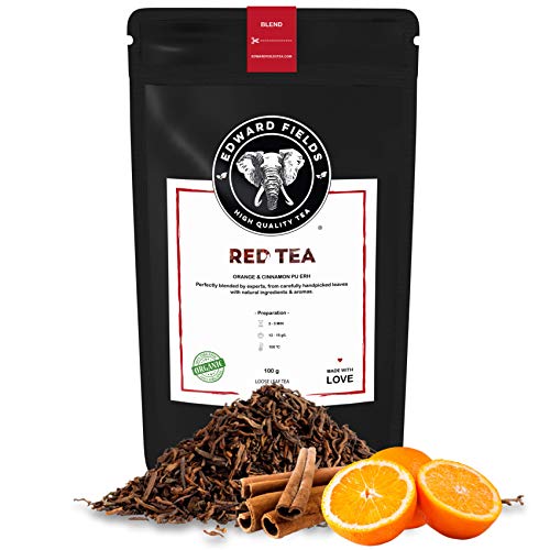 Edward Fields Tea ® - Té Rojo Pu Erh orgánico a granel con Canela y Naranja. Té bio recolectado a mano con ingredientes naturales y ecológicos, 100g, Yunnan, China.