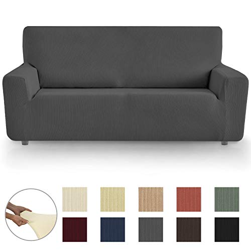 Eiffel Textile Funda Sofa Elastica Protector Adaptable Rústica Sofá, Gris, 4 Plazas (230-270 cm)