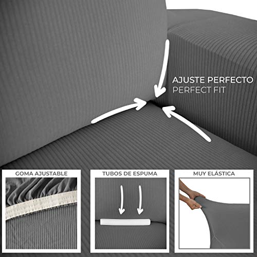 Eiffel Textile Funda Sofa Elastica Protector Adaptable Rústica Sofá, Gris, 4 Plazas (230-270 cm)